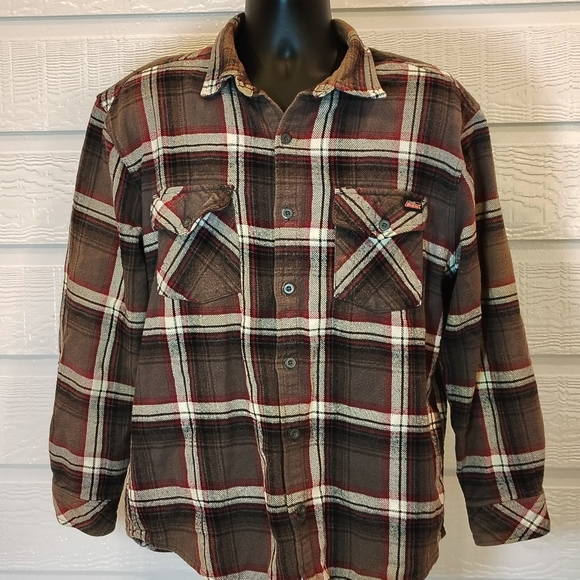 DICKIES LG 42-44 100% COTTON FLANNEL WORK SHIRT GRUNGE DISTRESSED FALL WINTER - Picture 2 of 9